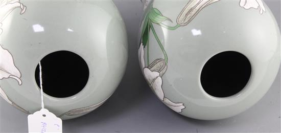 A fine pair of Japanese cloisonne enamel celadon ground vases, studio of Hayashi Kodenji, Meiji/Taisho period, 31.5cm high